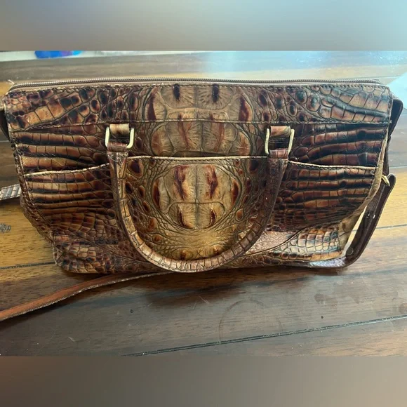 Brahmin Crocodile Embossed Brown Handbag - Picture 2 of 9